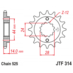 Γρανάζι κίνησης εμπρός JTF314.16RB με αντικραδασμικό λάστιχο