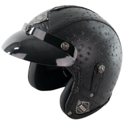 Κοφτό κράνος μηχανής RETRO LEATHER BLACK