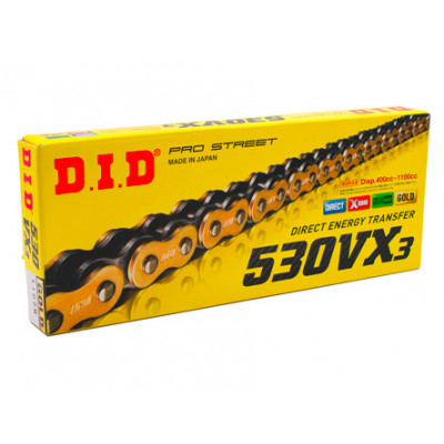 Αλυσίδα κίνησης μοτοσυκλέτας DID 530VX3 GOLD/BLK 108 συνδέσμων DID530VX3G&B108 Αλυσίδα κίνησης μοτοσυκλέτας DID 530VX3 GOLD/BLK 108 συνδέσμων DID530VX3G&B108