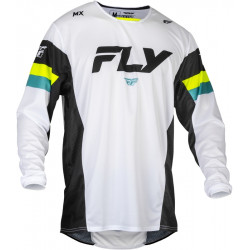 Μπλούζα motocross FLY RACING Kinetic Prix- White/Black/Hi-Vis