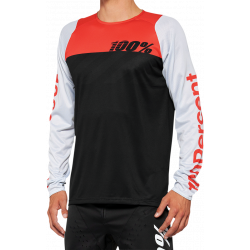 Μπλούζα ποδηλασίας 100% R-CORE LS BLACK/WHITE/RED