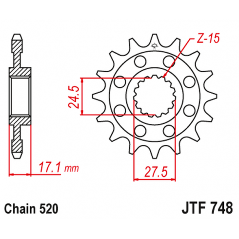Γρανάζι κίνησης εμπρός JT Sprockets JTF748.15 Γρανάζι κίνησης εμπρός JT Sprockets JTF748.15
