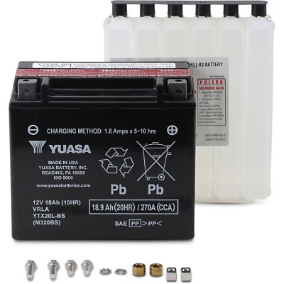 Μπαταρία YTX 12V 172,72 mm x 86 mm x 155 mm μολύβδου-οξέος χωρίς συντήρηση αντικατάσταση μαύρη YUASA YTX20L-BS(CP)