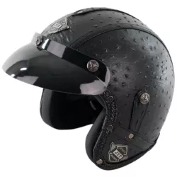 Κοφτό κράνος μηχανής RETRO LEATHER BLACK