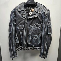 Δερμάτινο μπουφάν μηχανής CHOPPER BLACK/GREY