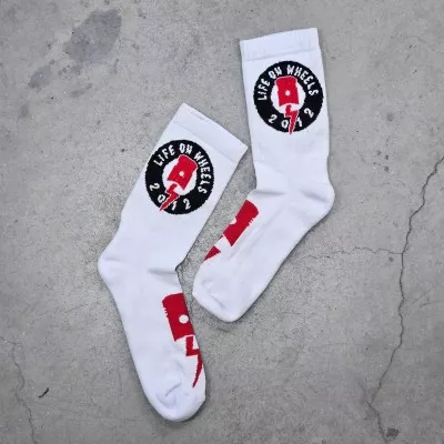 Κάλτσες ποδηλασίας Life on Wheels WHITE/RED  