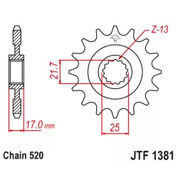 Γρανάζι κίνησης εμπρός JTF1381.15RB με αντικραδασμικό λάστιχο Γρανάζι κίνησης εμπρός JTF1381.15RB με αντικραδασμικό λάστιχο