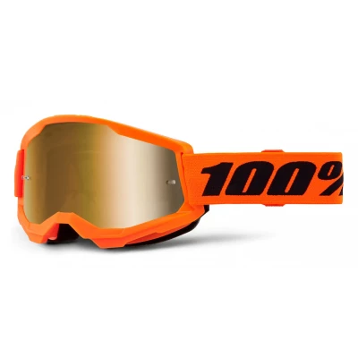 Μάσκα μηχανής motocross 100% STRATA2 NEON ORANGE - MIRROR TRUE GOLD 24