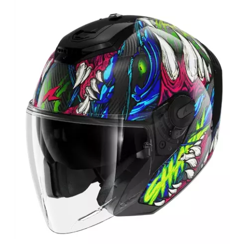 Κράνος μηχανής SHARK RS JET - OPEN FACE CARBON SHAYTAN Black Green Violet
